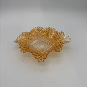 Beautiful Marigold Diamond Point Indiana 7” Square Glass Bowl Candy Nut Dish